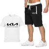 Men's Tracksuits Summer Men's Suit KIA Motors Printed Fashion Casual Sportswear Mans Short Sleeve Cotton T-shirt Shorts 2-piece Set