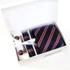 Nya modemärken randiga män nacke slipsar clip Hanky ​​manschettknappar Box Set Formal Wear Business Wedding Party Tie för Mens K022130