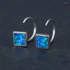 Brincos de argolas da moda Blue Opal Stone Square Dainty Small for Women Women Bridal Bridal Silver Color Wedding