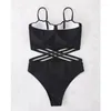 Dames badmode vrouwen elegante modeband mouwloze v nek korset romper strandkleding sexy mesh patchwork hollow out bodysuit