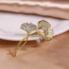 Luxury Style Ginkgo Leaf Pearl Brooch Beautiful Suit Accessory Pins For Women Girl High Quality Jewelry