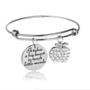 Bangle Stainless Steel Bangles Engraved Words Roud Pendant Apple Clear Crystal Charm Bracelets Women Men Teachers Gifts Jewelry