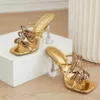 Slippers Fashion Gold Glitter Rhinestones Women Slippers Summer Crystal Bowknot High Heels Party Prom Shoes Pvc Transparent Sandals 230406