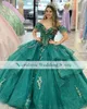 Dark Green Mexi Princess Quinceanera Dresses 2023 Off Axel paljetter Sweet 15 16 Dress Ball Gown Prom Clows