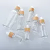 200pcs Doğal Bambu Kapak Temiz Cam Damla Şişe Aromaterapi Sıvı Serum/Temel Temel Masaj Yağ Pipeti Yeniden doldurulabilir