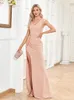 Partykleider XUIBOL Elegantes Abendkleid mit V-Ausschnitt, rosa Pailletten, lang, Damen, Schlitz, Meerjungfrau, formelles Kleid, Hochzeit, Partykleid, Maxi-Abschlussballkleider 230504