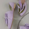 Klänningsskor Elegant Lady Pointed Suede Purple Simulation Flower Petals Retro Flats Women Sweet Fairy Ballet Ladies Flat 230503