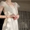 Сексуальная пижама Элегантная французская женщина длинная ночная одежда для сна ретро -корт в стиле принцесса ночная рубашка сексуальное кружевное платье для дома ночная одежда 230504