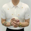 Men's Polos 2023 Summer Bee Embroidery Pattern Men's Short-sleeved Knitted Polo Shirt Ice Silk Men Poleras Hombre Camiseta Verano