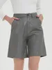 Shorts femininos zhisilao elástico na cintura pux shorts de couro feminino strô de alta cintura alta outono inverno largura meia calça 230504