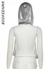 Camisoles Tanks Boofeenaa Silver Hooded Open Back Halter Top 2 PCS Set 90s Style Sexiga kläder för Woman Clubing Party Tops Women C96-BD17 230503