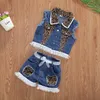 Conjuntos de roupas 1 6y Moda infantil meninas de meninas de leopardo com mangas com casaco coletes de trespassado com trespôs shorts 2pcs 230504