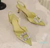 Dress Shoes Spring Summer Crystals Pointed Toe Women Pumps Slingback Satin Party High Heel Sanddals