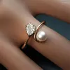 Wedding Rings YOUHAOCC Fashionable And Unique Women's Ring With Zircon Imitation Pearls Copper Simple Jewelry Pearl Accessories