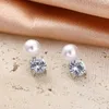Stud Earrings Pearl Zircon Fashion Geometric Temperament Everything After Hanging Light Luxury For Women