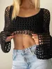 T-Shirt Femme 2023 Été Y2k Crochet Tricot Creux Hauts Vintage Mesh Top Grunge Vêtements 2000s Esthétique Mesh Sweatshirt Crop Top pour Femmes Y23