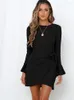 Casual Dresses Female Micro Solid Robe O-Neck Flare Sleeve Knee -Length Ladies Mini-Clothing 2023 Summer One Pieces Sexy Women's Dress