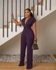 Vrouwen Jumpsuits Rompertjes Zomer Lange Wijde Pijpen Jumpsuit Vrouwen Mode Office Lady V-hals Korte Mouwen Hoge Taille Jumpsuit Vrouwen 230503