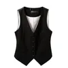 Women's Vests #0719 Spring Autumn Suit Vest Women Sleeveless Jacket Short Office Vest Coat Slim Single Breasted Vest Waistcoat Female Black 230503