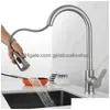Bathroom Sink Faucets Brushed Kitchen Faucet Single Hole Pl Out Spout Washbasin Stretchable Mixer Tap Stream Sprayer Head Drop Deliv Dhkrr