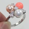 Cluster Rings Design! 5 Clour 8MM Rosa / Nero / Multi / Blue South Sea Shell Pearl Ring