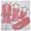 Women's Sleepwear Burgundy Velour Pajama Suit Women 4PCS Kimono Robe Nightgown Set Sleepwear Lady Winter Velvet Warm Lace Folwer Bathrobe Gown 230503