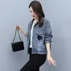 Kvinnorjackor Zouxo Blue Denim Jacket Kvinnor 2023 Spring Autumn Fashion Jean Korean Style Versatile Loose Jacquard Coat