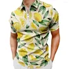 Herren Polos Cartoon Zitronenblätter bedruckt Herren Kurzarm Poloshirt Reißverschlusskragen T-Shirt Lässige atmungsaktive Sommer übergroße Kleidung
