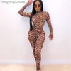 Kvinnors jumpsuits Rompers Sexig Leopard Print Jumpsuit Club Outfits For Women Party Midnight Mesh BodyCon Rompers Womens Jumpsuit Dance One Piece Overalls T230504