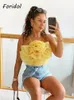 Dwuczęściowa sukienka Foridol Big Flower Organza Knited Summer Autumn Party Yellow Crop Top Fash