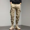 Herenbroek kaki vrachtbroek mannen trekstrek enkel lengte 9 deel broek streetwear mode katoenen broek mannen casual werkbroek militair 230504