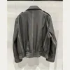 Kvinnors läder 2023 Natural Women Lambskin Bomber Biker Jacket Långärmare Sheepskin Coat H228