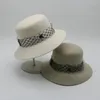 Stingy Brim Hats Fashion Wide Wool Felt Hat Floppy Lace Band Winter Cloche Bucket Women Wedding Dress