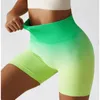 Aktiv shorts sömlös gym kvinnor sportgradient kompression hög midja mjuk tät yoga korta leggings cykel träning träning andas andas