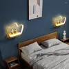 Wall Lamp Modern Minimalist Golden Paint Metal LED Children's Bedside Decor Three-tone Lighting Dimming Crown Sconce Fixture