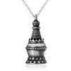 Pendant Necklaces Fashion Prayer Wheel Decorated With Tibetan Stupa Classic Stainless Steel Chain Necklace For Men Party Jewelry Gift