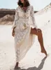 Casual Dresses Long Women Boho Lace Maxi Summer Beach Holiday White Wedding Ladies Retro V Neck sundress Ropa Mujer 230503