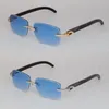 Neue Modellbrille Handgemachte Fassung Luxus Moissanite Diamond Set Rimles Sonnenbrillen für Männer Frauen Original MARBLED BLACK BUFFALO HORN Rimles Diamantschliff-Sonnenbrille