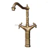 Kitchen Faucets 360 Swivel Spout Dual Handles Mixer Tap /Antique Brass Single Hole Deck Mounted Vessel Sink Wsf081