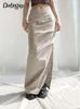 Skirts Darlingaga Harajuku Fashion Low Waist Solid Maxi Skirt Women High Retro Ruched Cargo Long Split Tech Outfits Korean 230428