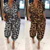 Jumpsuits von Frauen ROMPERS 38# Frauen Spiele Plus Size Leopard Print Revers Slim Long Button Rompers Kurzärmel -Overall Mode Body Mujer Overalls 230504