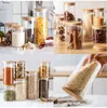 2021 new Container Bamboo Covered High Borosilicate Food Sealed Glass Storage Tank Kitchen Miscellaneous Grain Organizer FAST SHIP