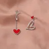 Ohrstecker Korean Asymmetrisches Rotes Herz Für Frauen Kreative Hohl EKG Quaste Zirkon Perle Mädchen Party Schmuck Geschenk