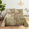 Set Treasure World Map Bedding Sheet Home Digital Printing Polyester Bed Flat Sheet With Pudow Case Print Bed Sheet