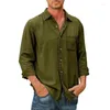 Casual shirts voor heren 2023 Heren Solid Long Sleeve Shirt Slim Fit Polo Cardigan Top Clothing