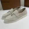 Sukienka zamszowe mokasyny kobiety letnie spacer Moccasins skórzane frędzle LP Flat Metal Lock Złącze na przyczynowe ciemne khaki 230503