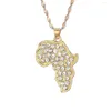 Colliers pendentifs Hip-hop Afrique Carte Collier Avec Strass Gravé