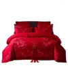 Yatak Setleri Loong Phoenix Nakış Çin Düğün Saf Kırmızı Tasseller Pamuk Seti 4/6/8 PCS Yorgan/Yorgan Yatak Tabağı Yastık Kılıfı