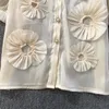 Chemisiers pour femmes doux fleurs plissées en trois dimensions femmes chemisier haut bouffant manches courtes ample décontracté chemise florale