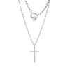 Pendentif Colliers De Mode Or Rose Croix Ronde Zircon Collier Pour Les Femmes Kpop En Acier Inoxydable En Couches Chaîne Bijoux Sur Le Cou En Gros